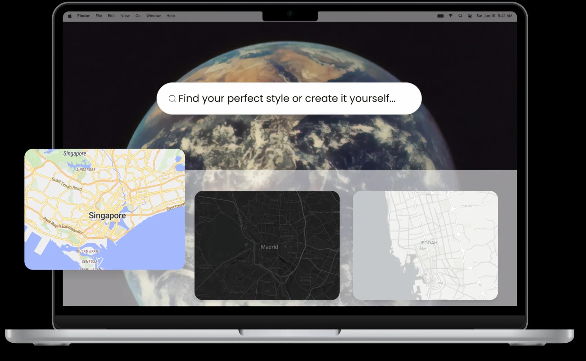 Customizable map styling interface with theme editor, color picker, and layer controls